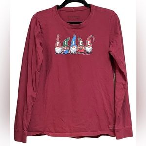 Life Is Good Crusher Tee Peace Gnomes Long Sleeve T-shirt Red Women’s Medium